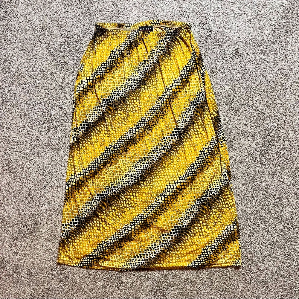 Animal Print Yellow Black Unique Maxi Skirt By Maria Gabrielle
